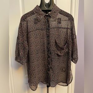 Costa Blanca Sheer Floral Button Up Blouse